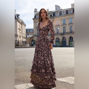 V. Chapman The Carmella Dress in Chocolate Peony Print